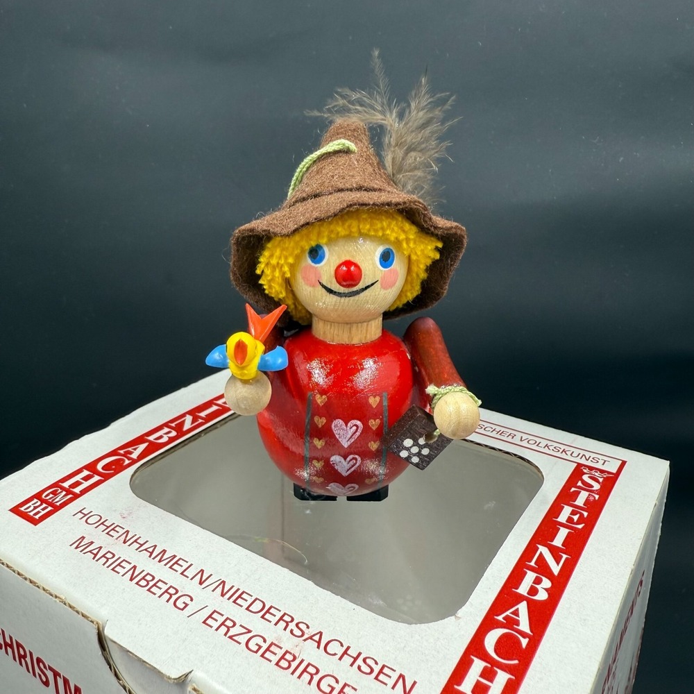 STEINBACH GERMANY SCARECROW‎ & BIRD WOOD CHRISTMAS TREE ORNAMENT WITH TAG